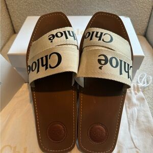 Chloe Woody Flat slides/cream and black/Size: 42W